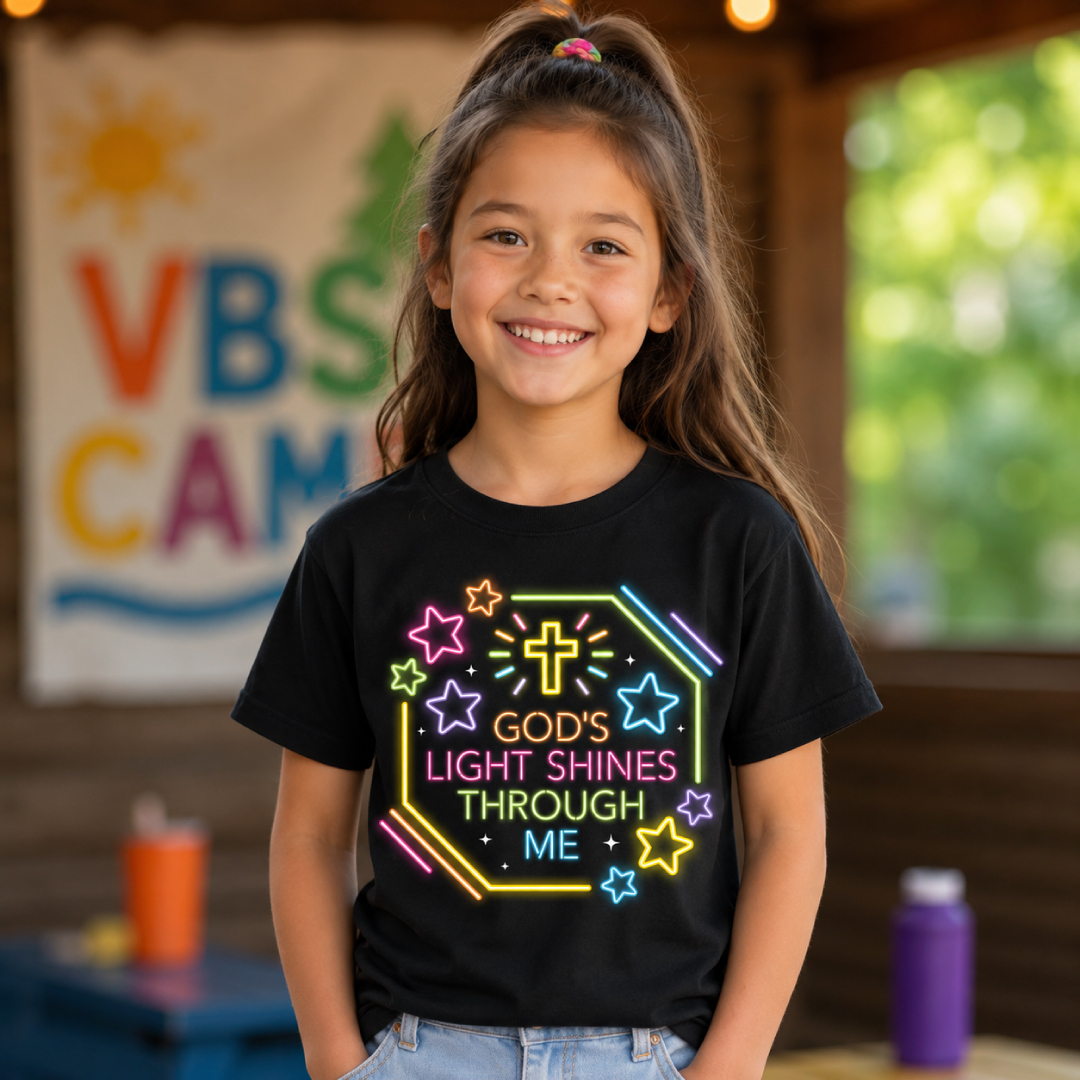 God's Light Shines Through Me VBS Black Shirt- ALL SIZES